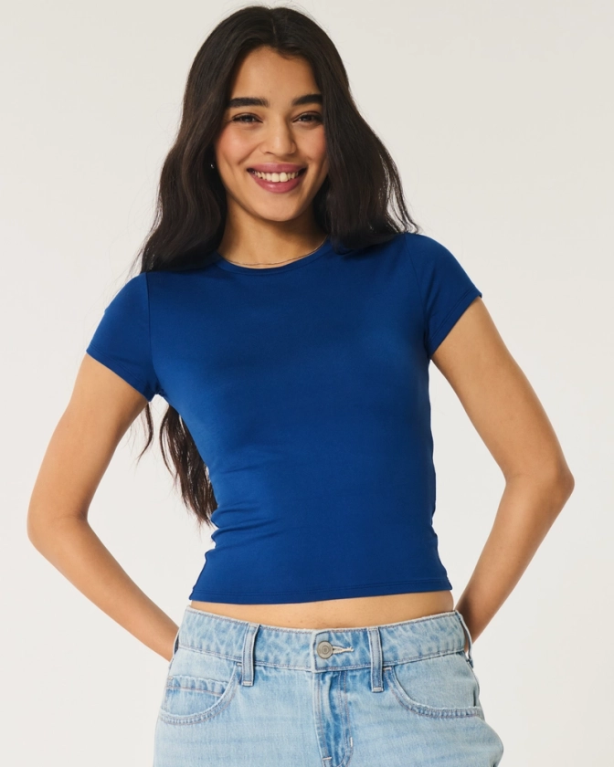 Women's Seamless Fabric Longline Crew Baby Tee | Women's Up to 40% Off Select Styles | HollisterCo.com
