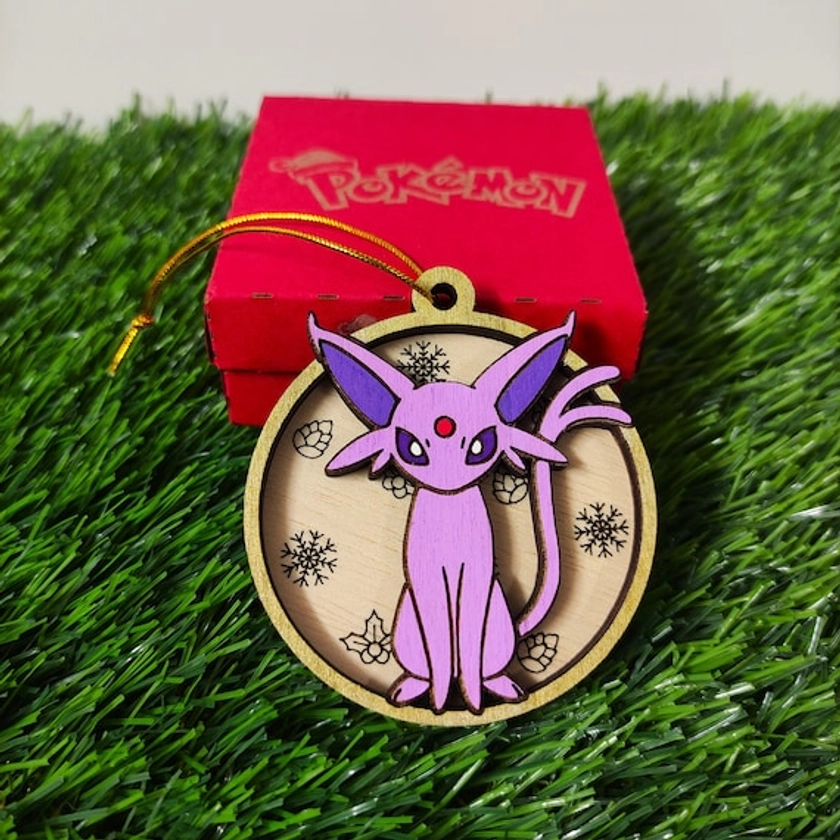 Wooden Pokémon Christmas Ornaments, Espeon Evolution, Colorful Geek Gift, Xmas Tree Ornaments, Home Decor, Eco-Friendly Christmas Decoration