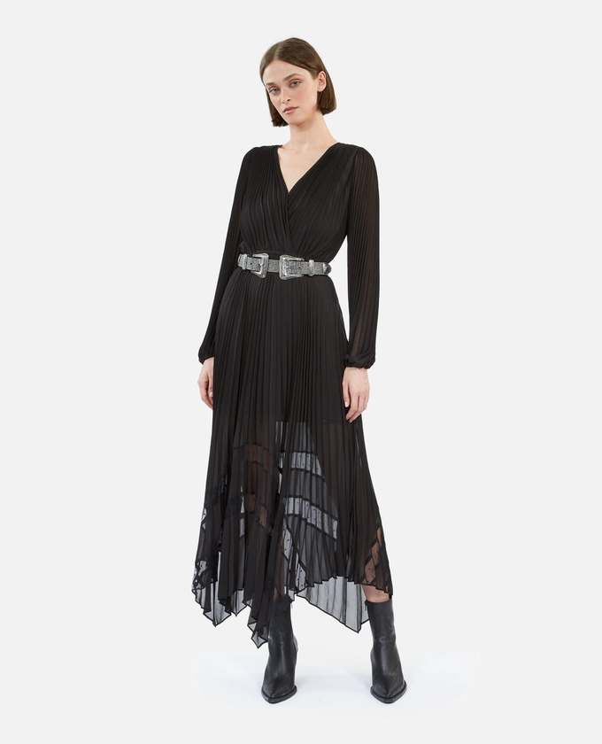 Robe longue plissée noire