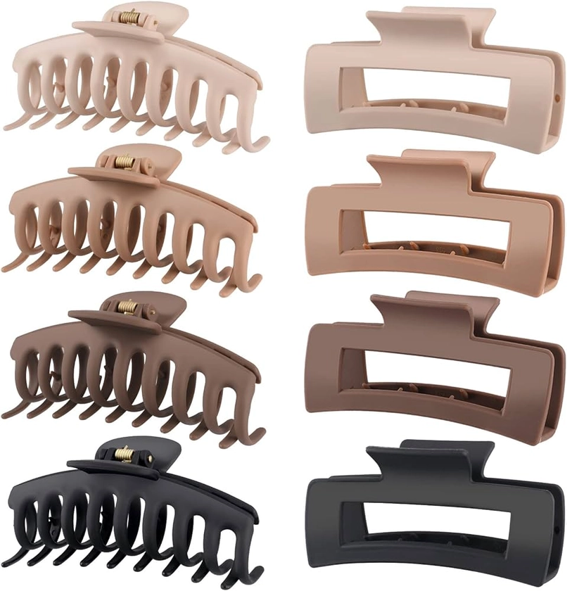 LuSeren Hair Clips for Women 4.3 Inch Large Hair Claw Clips for Women Thin Thick Curly Hair, Big Matte Banana Clips,Strong Hold jaw clips,Neutral Colors