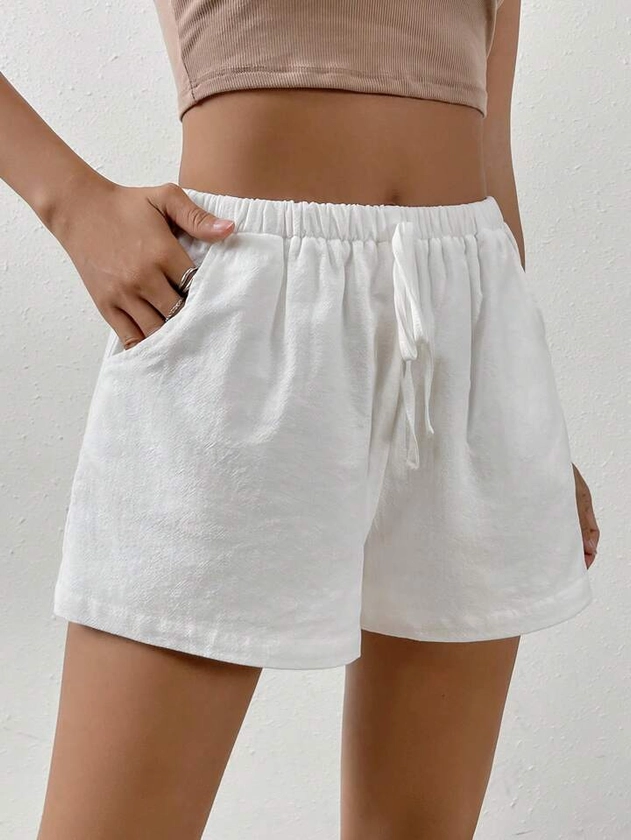 SHEIN EZwear Solid Knot Front Florida Shorts