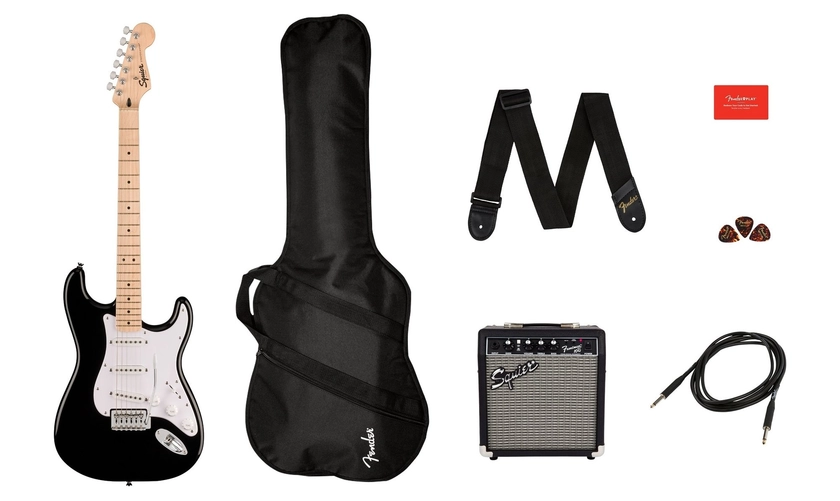 Squier Sonic® Stratocaster® - Pack guitare électrique + amplificateur Squier Frontman 10G + accessoires - Noir