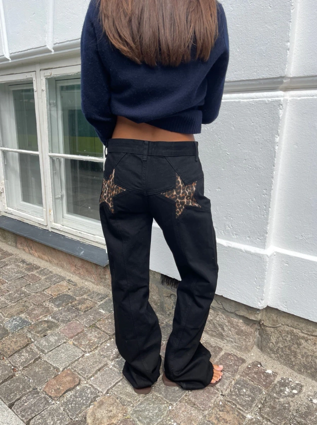 Star jeans with leopard stars - Black