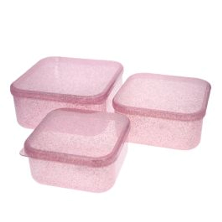 Lot de 3 boîtes à goûter paillettes roses