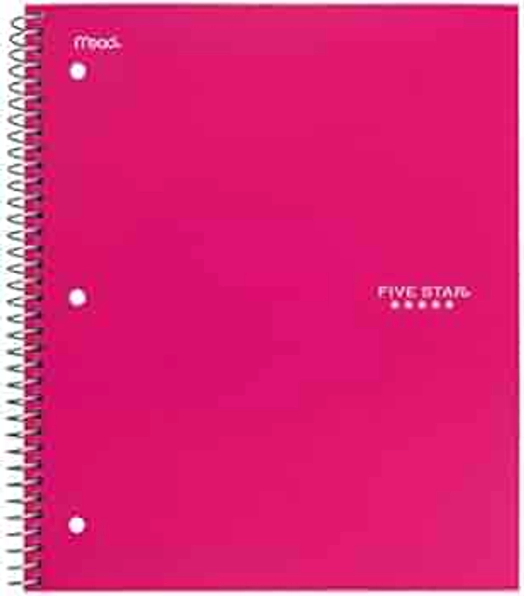 Five Star Spiral Notebook, 3 Subject, Wide Ruled Paper, 150 Sheets, 10-1/2" x 8" Sheet Size, Pink (73465)