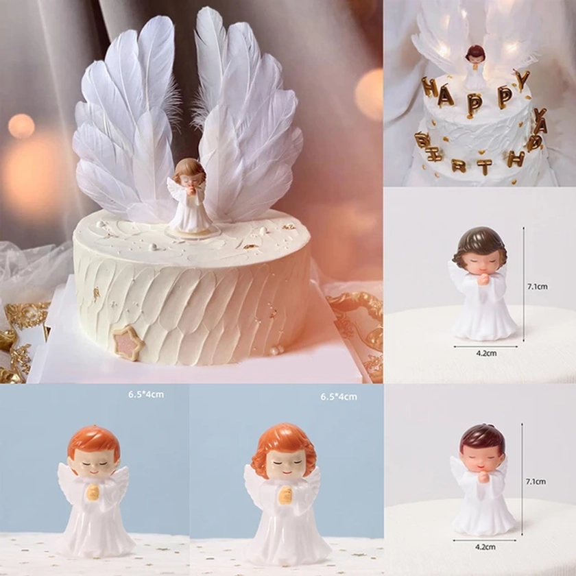 Décoration de gâteau avec aile de plume d'ange, décoration de gâteau pour mariage et fête d'anniversaire