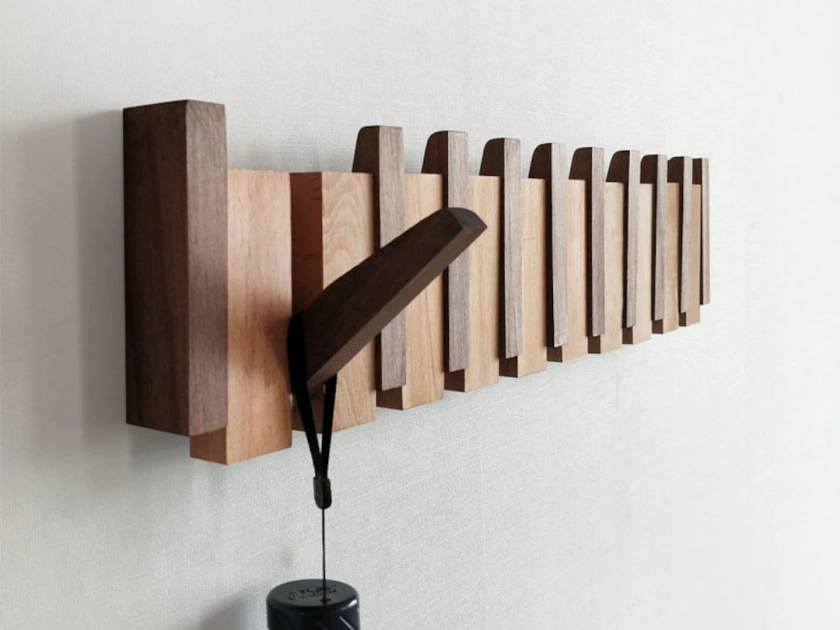 Solid Wood Wall Mounted Piano Coat Rack, Easy to Install, Flip Down Wall Hook Rack, Handmade Storage Rack - Etsy