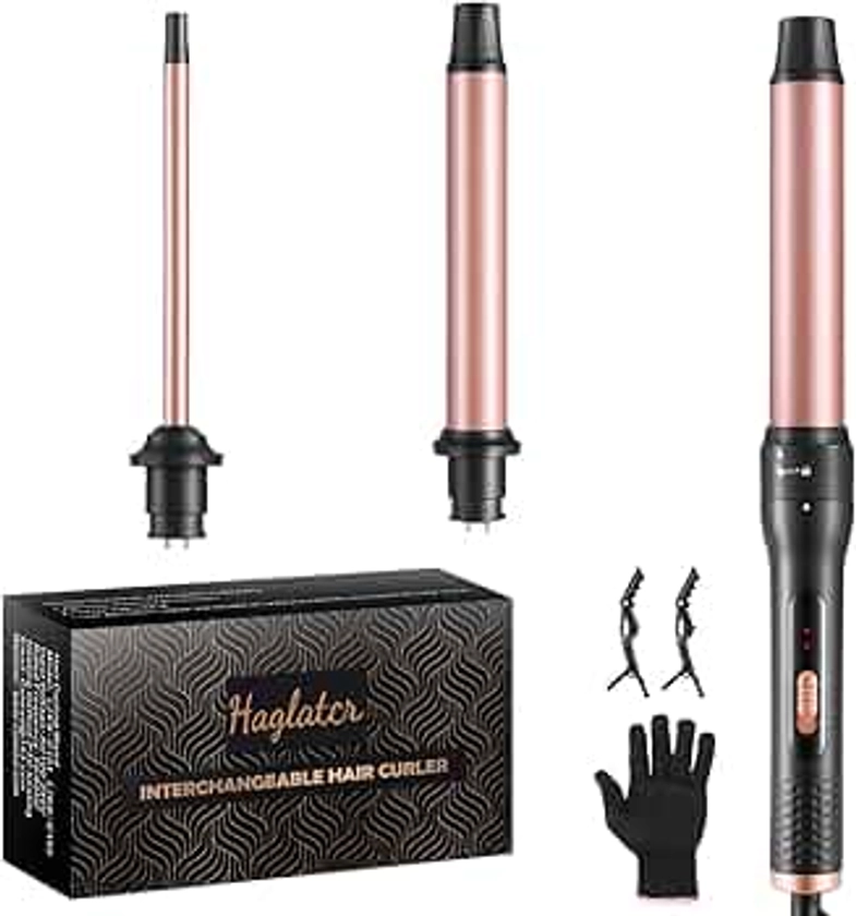 Haglater Curling Wand 3 in 1, Hair Curler Ceramic Curling Iron Set with 3 Interchangeable Barrels for Long Thick Thin Hair, Hair Styling Tools with Glove