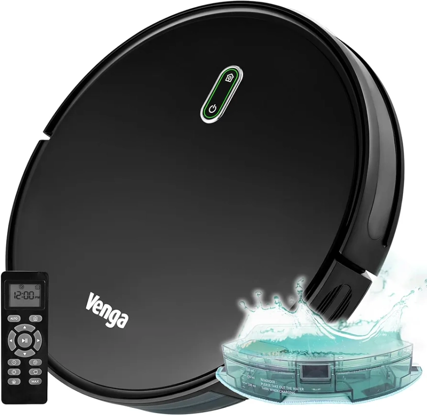 Venga! Robot Vacuum Cleaner with Mop, Easy to Use, 6 Cleaning Modes, Quiet Action, Black, VG RVC 3000 BK BS