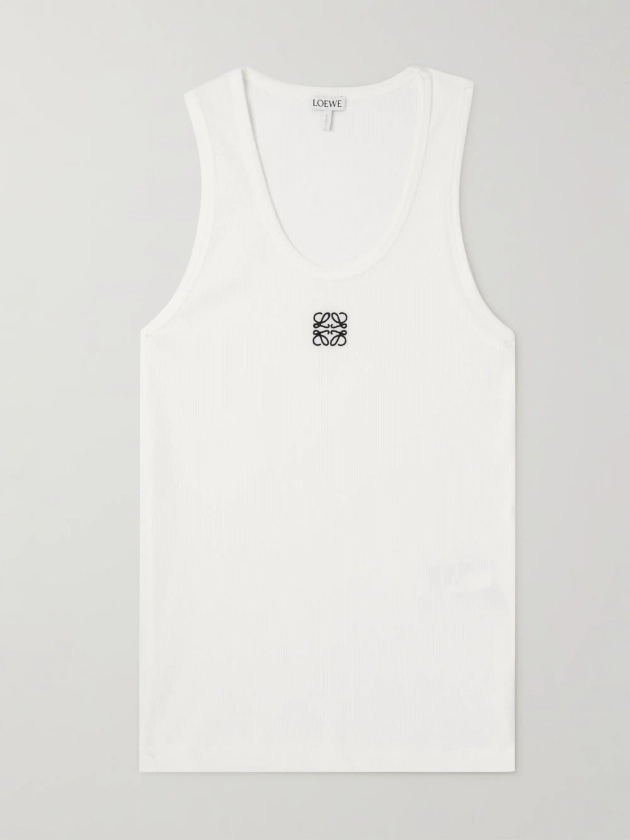 LOEWE Logo-Embroidered Ribbed Stretch-Cotton Tank Top