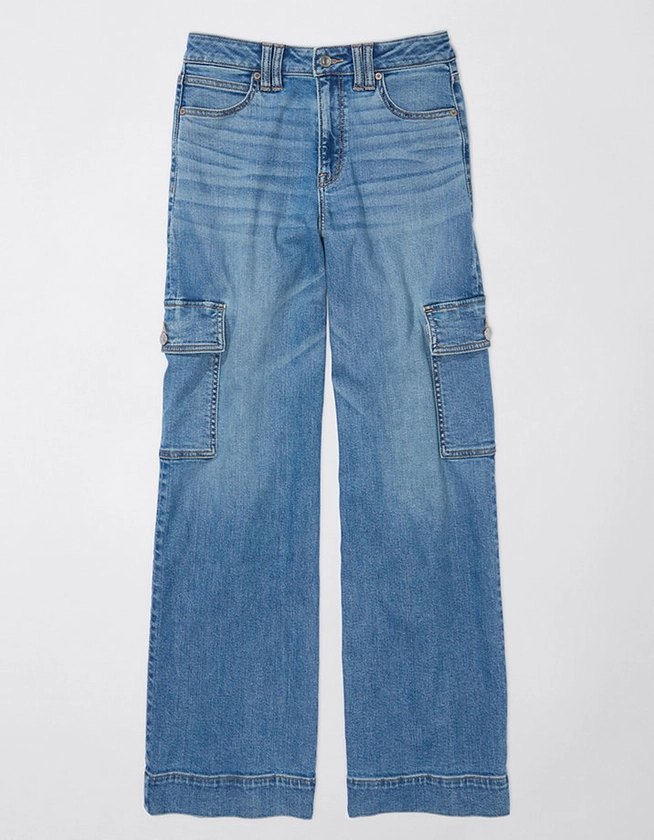 AE Dreamy Drape Stretch Super High-Waisted Cargo Baggy Wide-Leg Jean