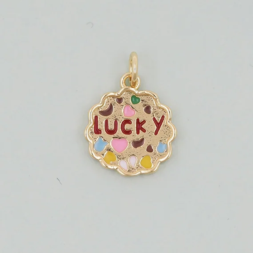 Gold lucky Charms,18K Gold Filled good luck Pendant,luck Charm Bracelet Necklace for DIY Jewelry Making Supply