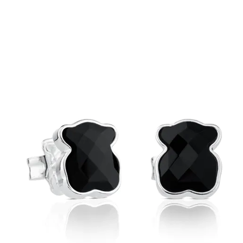 Silver Earrings with faceted onyx TOUS Color