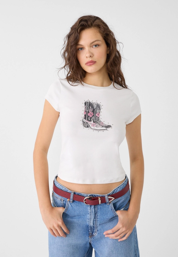 T-shirt imprimé clous - T-shirts femme | Stradivarius France