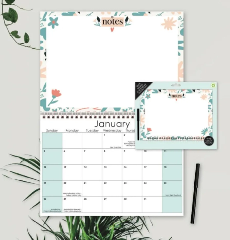 2025 Memo Board Wall Calendar Spiral Bound Hanging Planner Month to View Family Organiser with wire on, wipe - off pen(Floral))