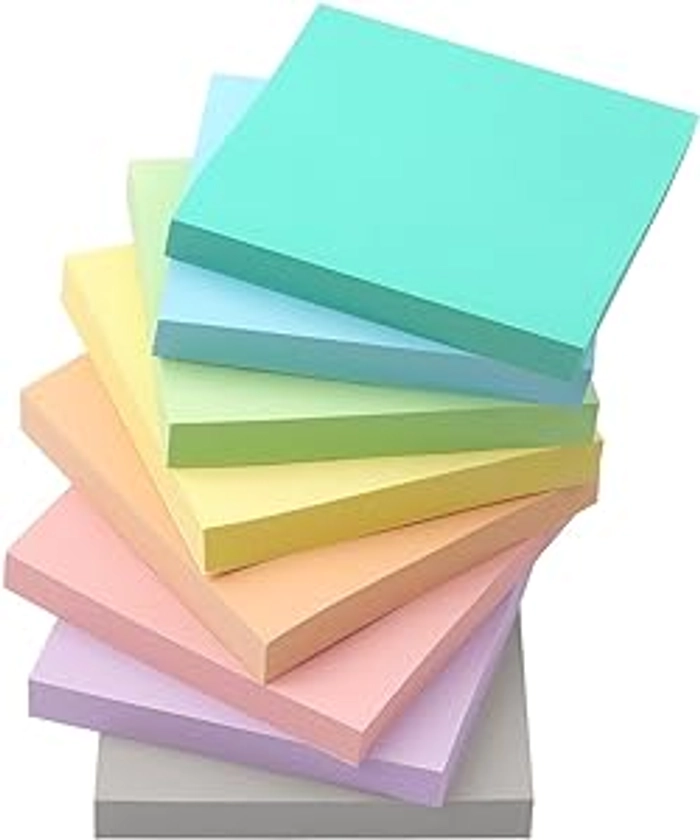8 Pads Sticky Notes 3x3 Self-Stick Notes 8 Pastel Multi Colors with Gray Sticky Notes, 90 Sheet/Pad