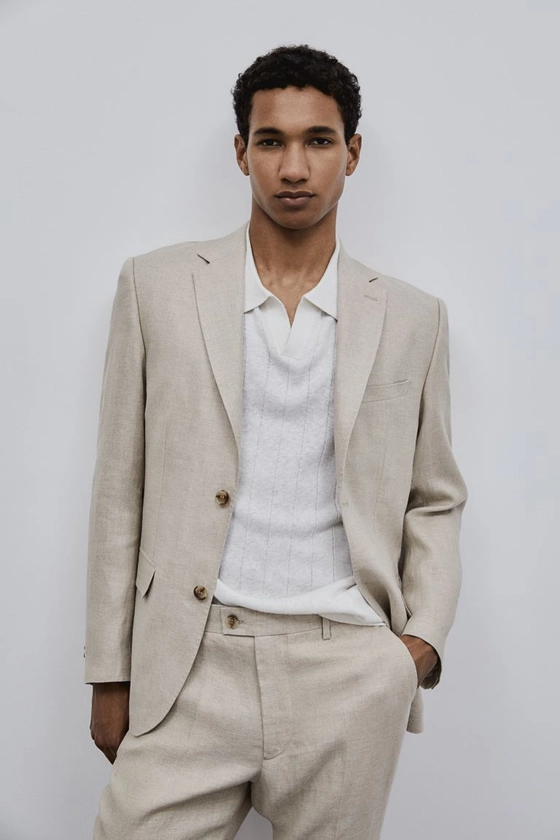 Slim Fit Linen jacket - Light beige - Men | H&M GB