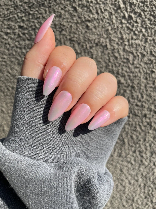 Pink Chrome Nails Pink Press on Pink Hailey Bieber Nails - Etsy