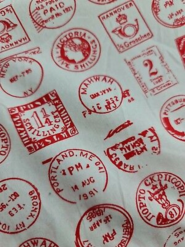 Retro Stamps Fabric Vintage Style 44”wide 100% cotton Crafts | eBay