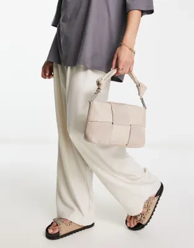 ASOS DESIGN - Sac en cuir et daim effet tissé avec bandoulière amovible et poignée supérieure nouée - Taupe | ASOS