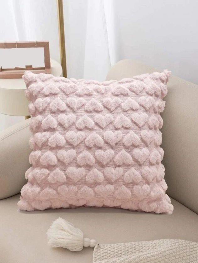 Heart Pattern Cushion Cover Without Filler, Pink Soft Throw Pillow Case For Sofa | SHEIN UK