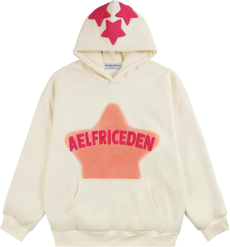 Aelfric Eden Womens Graphic Hoodies Pink Star Print Hoodie Unisex Oversized Hoodies Long Sleeve Pocket Pullover