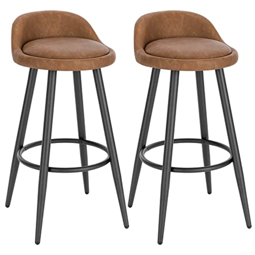 WOLTU Bar Stools Set of 2 Faux Leather Seat Bar Chairs Breakfast Kitchen Counter Islands Metal Legs Barstools High Stools Brown BH327br-2-UK