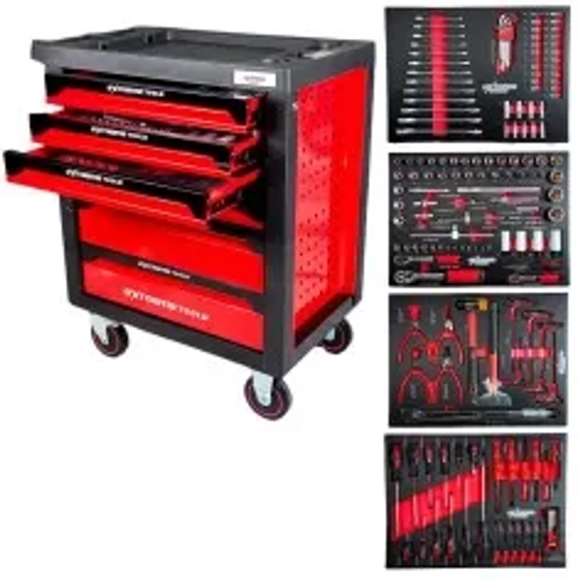 SERVANTE D&#039;ATELIER EXTREME TOOLS 6/4 ROUGE 162 OUTILS