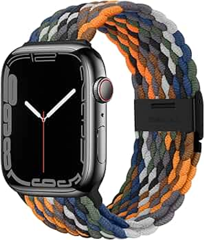 Qimela Compatible with Apple Watch Band 38mm 40mm 41mm 42mm 44mm 45mm 46mm 49mm for Women Men,Sport Solo Loop Strap Stretchy Nylon Braided Wristband for iWatch Series 10 9 8 7 6 SE 5 4 3 Ultra 2 1