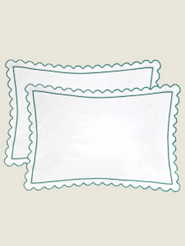 Green & White Scallop Edge Pillowcase Pair