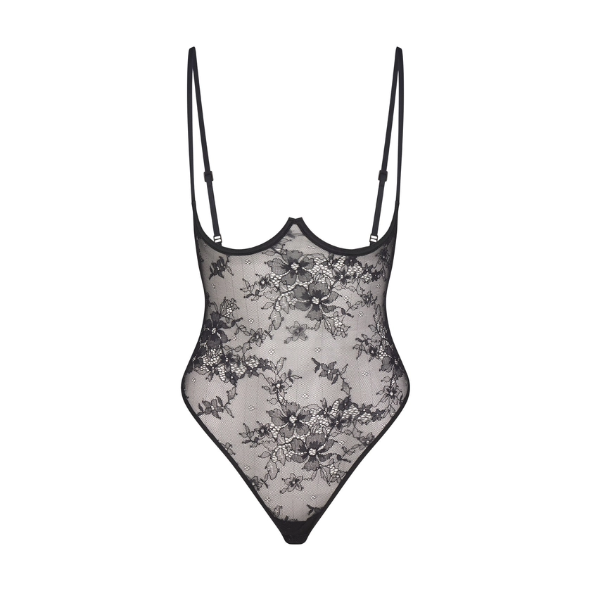 ULTRA FINE LACE OPEN CUP BODYSUIT | ONYX