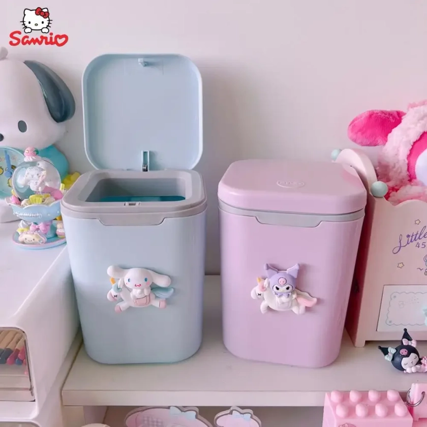 Cartoon Anime Sanrios Accessories My Melody Kuromi Cinnamoroll Kawaii Desktop Trash Can Cute Bedroom Sundries Storage Box Gift
