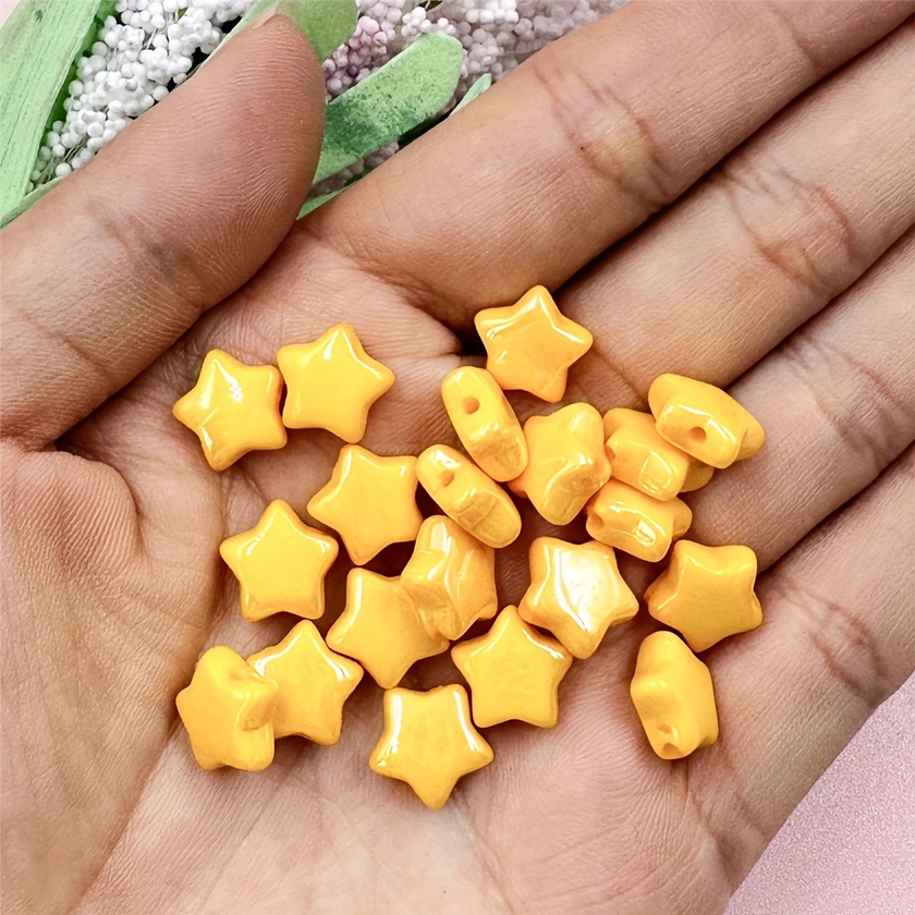 20Pcs 10.2mm Stars Shaped Colorful Loose Beads For Jewelry Making Diy Fashion Special Bracelet Necklace Key Bag Phone Chain Pendant Hair Accessories C