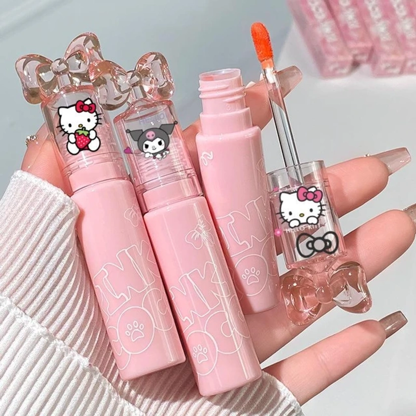 Anime Sanrio Hello Kitty Bowknot Watery Mirror Lip Glaze Lipstick Liquid Moisturizing Lip Gloss Makeup Y2K Girl Makeup Accessory - AliExpress 