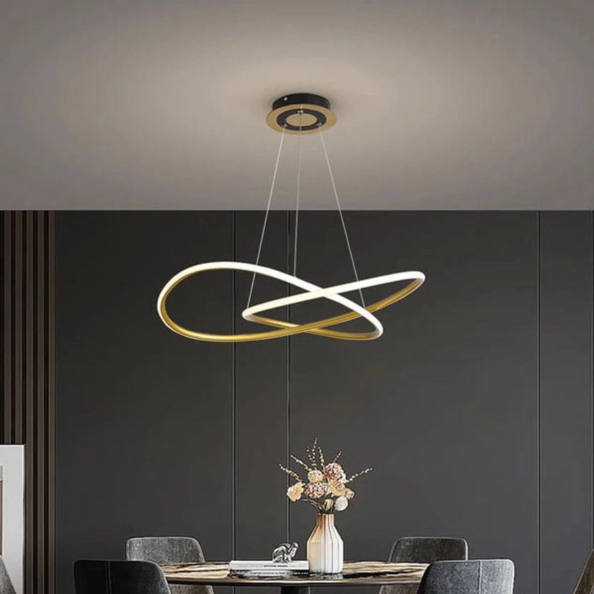 Plafonnier LED minimaliste en forme de cercle doré, hauteur réglable