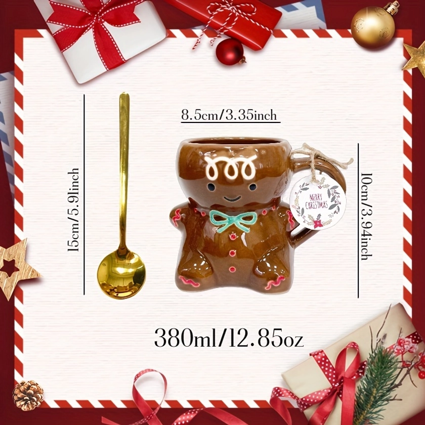 1pc Tasse De Café De Noël, Tasse De * En Pain D'épice, Tasse Du Père Noël, * Tasse De Noël Festive, Tasse De Noël Décorée Boisson Chaude Ou Froide, * De Noël Réutilisable, Cadeau De Tasse Mignon Pour Égayer Votre *, Cadeau De Noël