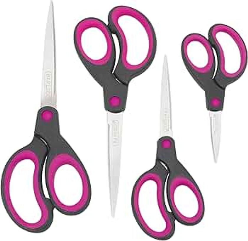 Rapesco 1575 Soft Grip Handle Scissors, Black/Hot Pink, Set of 4