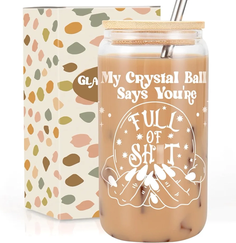 GSPY Witchy Gifts, Witch Gifts, 16oz Glass Cups with Lids and Straws, Witch Mug Coffee Cup, Witchy Decor Aesthetic Cups, Witchy Gifts for Women - Birthday, Valentine Gifts for Her, Witch Stuff