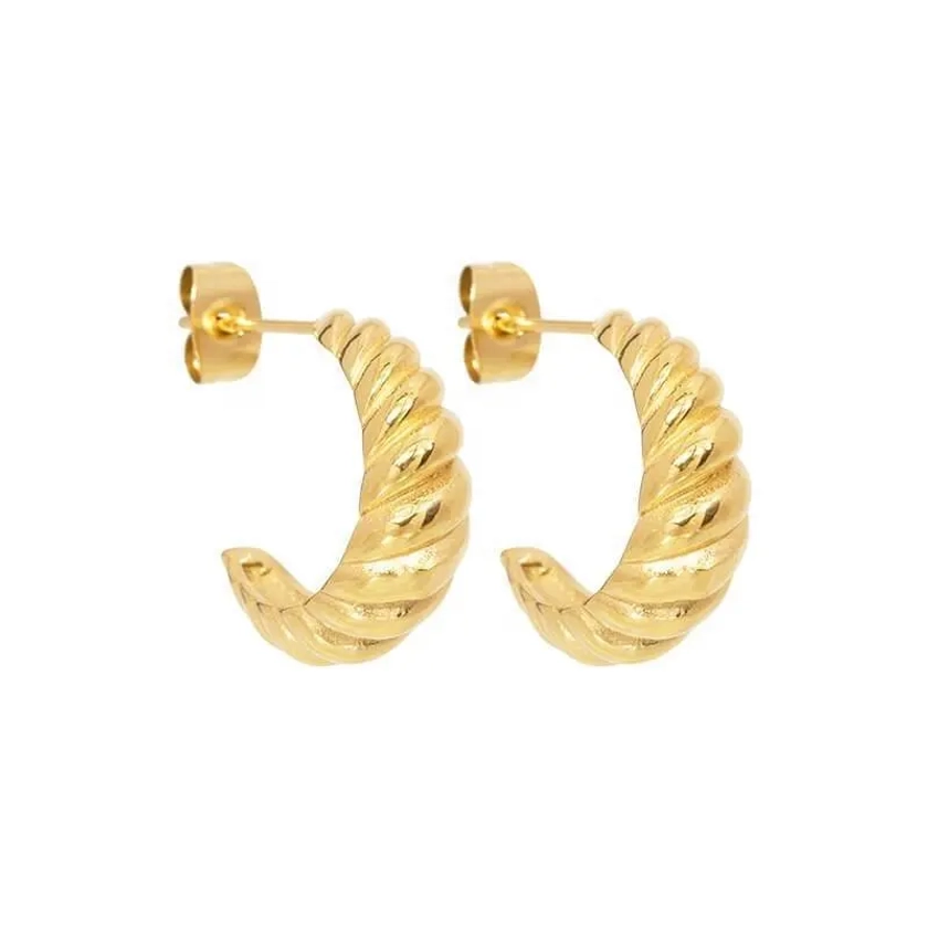 Stainless Steel Gold Plated French Croissant Spiral Metal Earrings