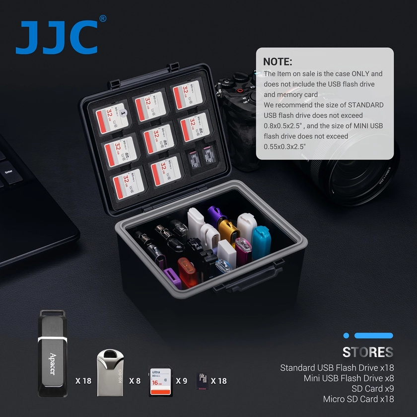 JJC USB-opslag Harde Hoes Voor 26 *, Geheugenkaarthouder Voor 9 SD SDHC SDXC En 18 * MSD TF-kaart, Waterbestendige En Schokbestendige Elektronische Accessoirehouderbox Compatibel Voor *