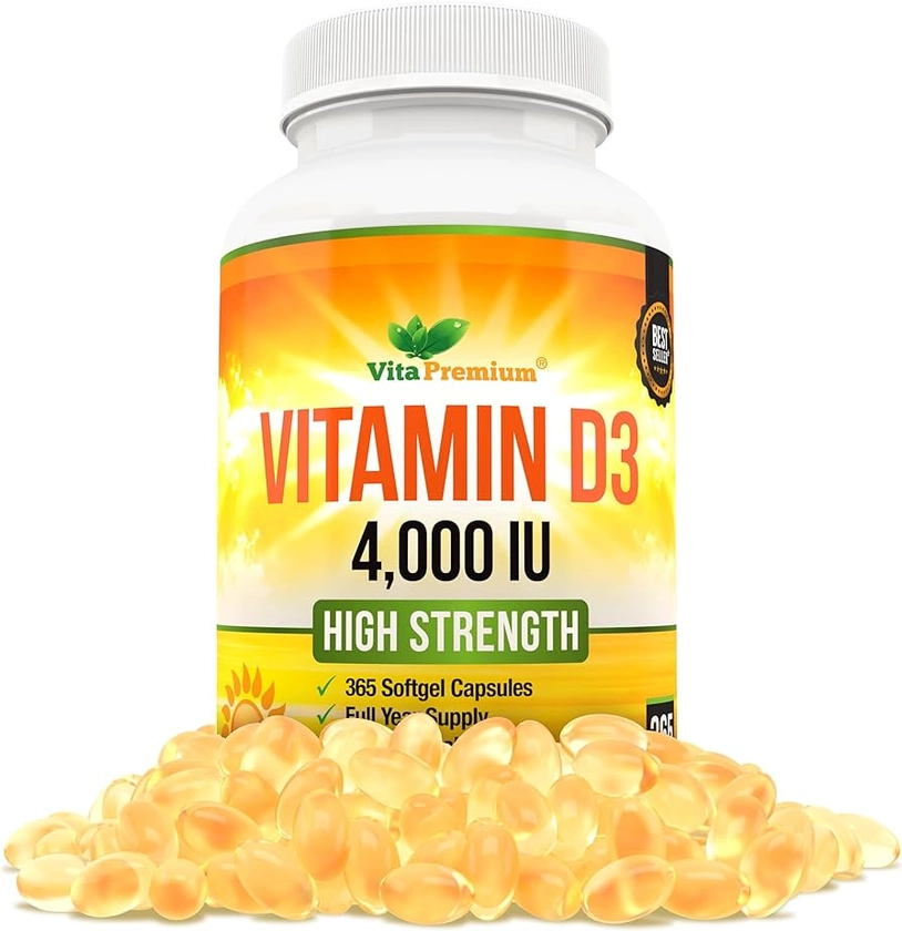 Vitamin D 4,000 IU Softgels, Maximum Strength Vitamin D3 Supplement, 365 Easy to Swallow Tablets - Full Year Supply
