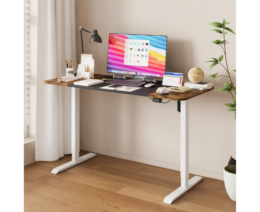 Ufurniture Electric Standing Desk Height Adjustable Motorised Sit Stand Desk 120cm Splice Board Home Office Workstation Black Table Top+ Black Frame