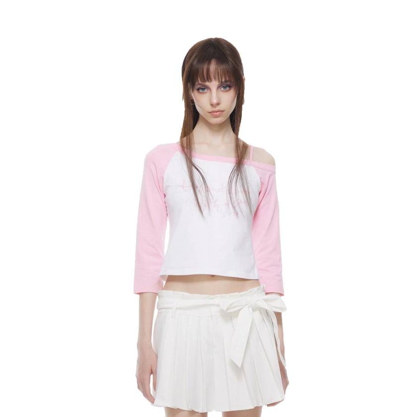 Pink 520 Limited Suspender With Shoulder Mid-Long Sleeve T-shirt