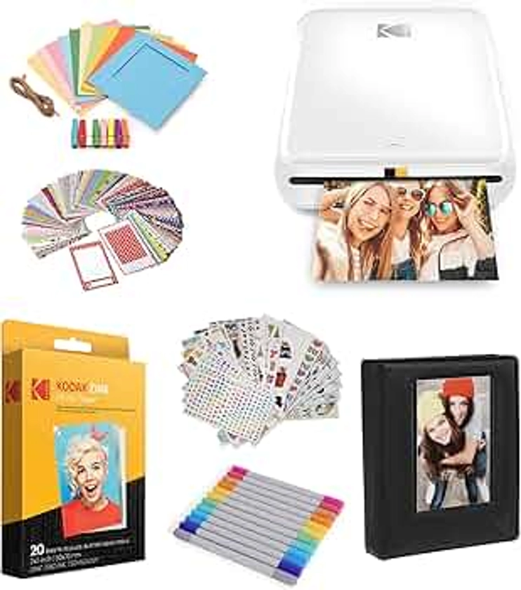 KODAK Step Printer Wireless Mobile Photo Printer with Zink Zero Ink Technology & Kodak App for iOS & Android (White) Gift Bundle