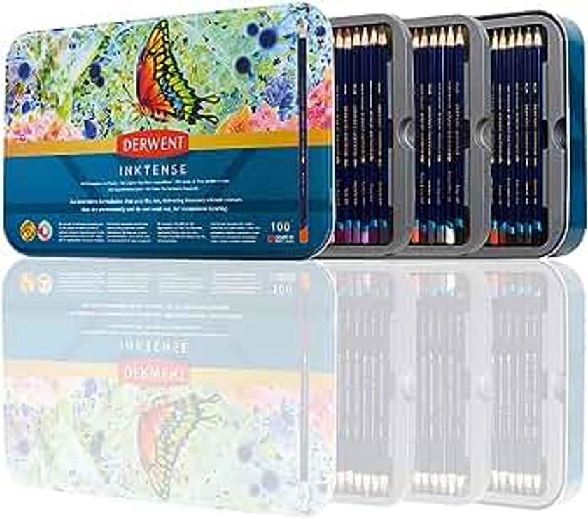 Derwent Inktense Pencils Art Set, 100 Permanent Watercolor Pencils Set in Tin, Premium Colored Pencils for Adults, Water-Soluble Indelible Pencil Collection, 4mm Core, Professional Quality (2306130)