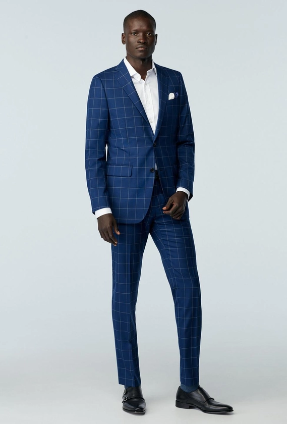 Custom Suits Made For You - Harrogate Windowpane Navy Blue Suit | INDOCHINO