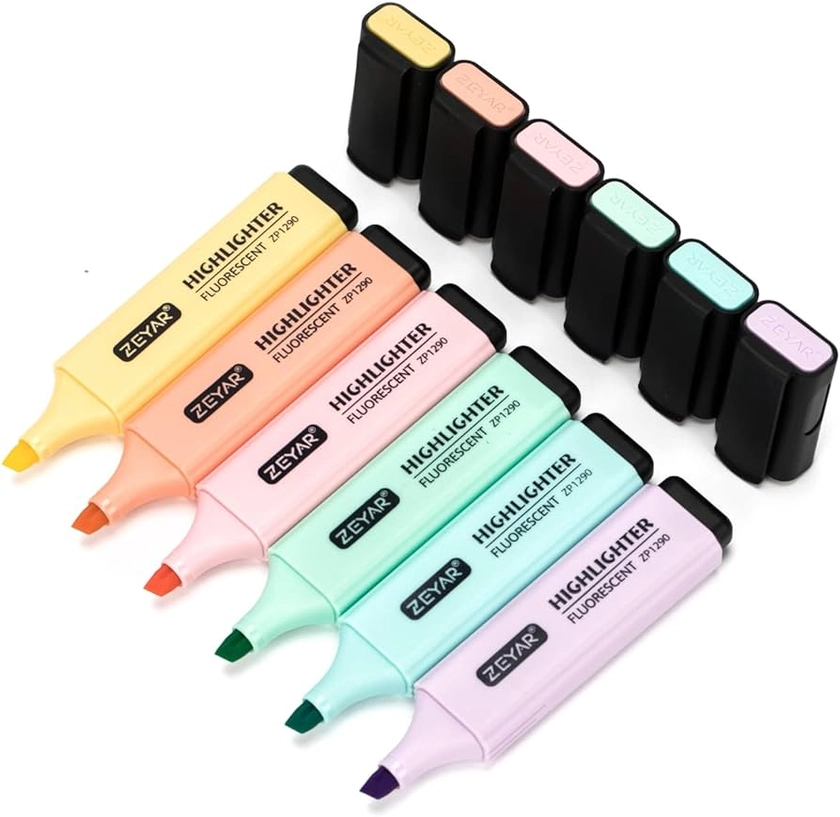 Amazon.com : ZEYAR Highlighter, Pastel Colors Chisel Tip Marker Pen, AP Certified, Assorted Colors, Water Based, Quick Dry (6 Macaron Colors) : Office Products
