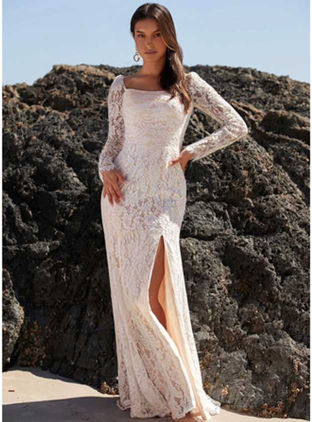 [£ 178.00] Trumpet/Mermaid Square Floor-Length Lace Wedding Dress (002289468)