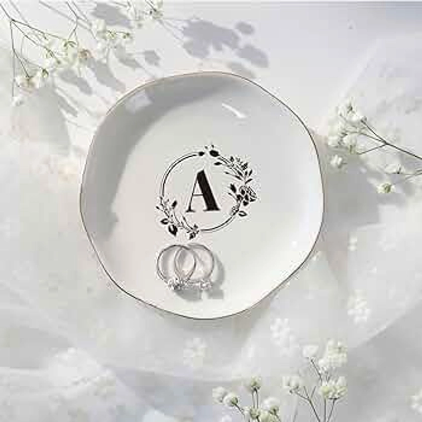 Initial Jewelry Dish Ring Tray Personalized A-Monogrammed Gifts For Women, Engagement Wedding Mrs Ring Dish, Aesthetic Decor