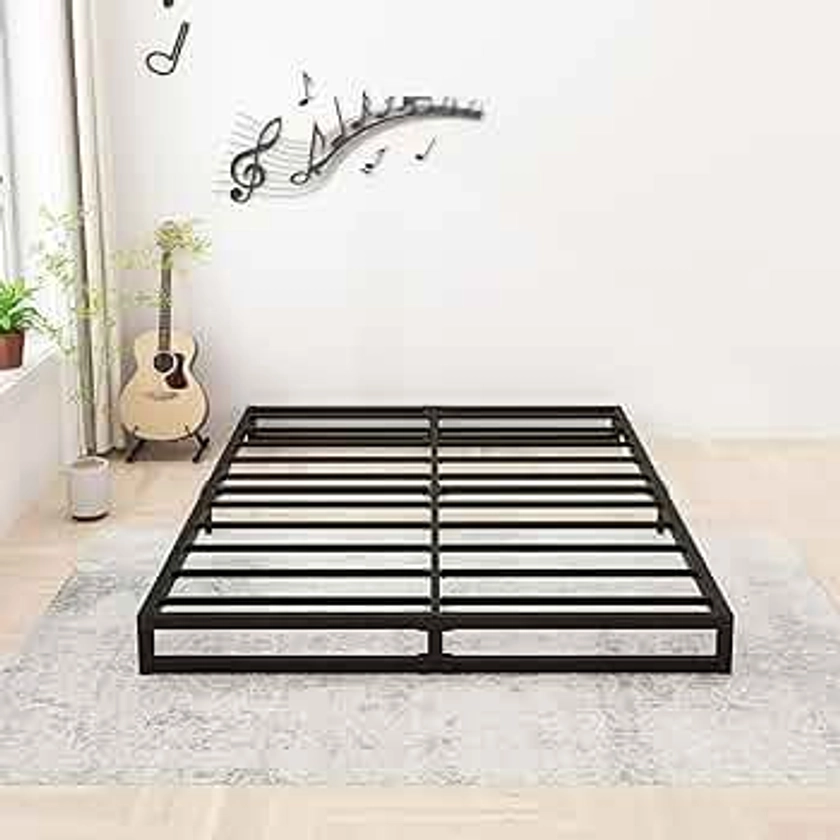 Lutown-Teen 6 Inch Bed Frame Queen Size Heavy Duty Steel Slat Support Metal Platform Queen Bed Frame No Box Spring Needed, Easy Assembly, Black